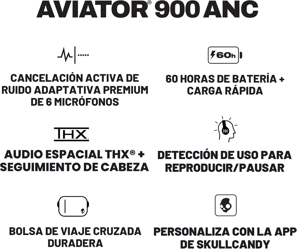 Skullcandy Aviator 900 Anc Wireless Noise Cancelling Black Black