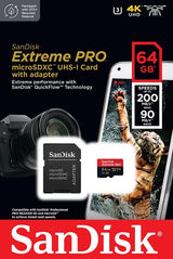 SanDisk 64GB Extreme PRO UHS-I microSDXC Memory Card (U3,Class 10)
