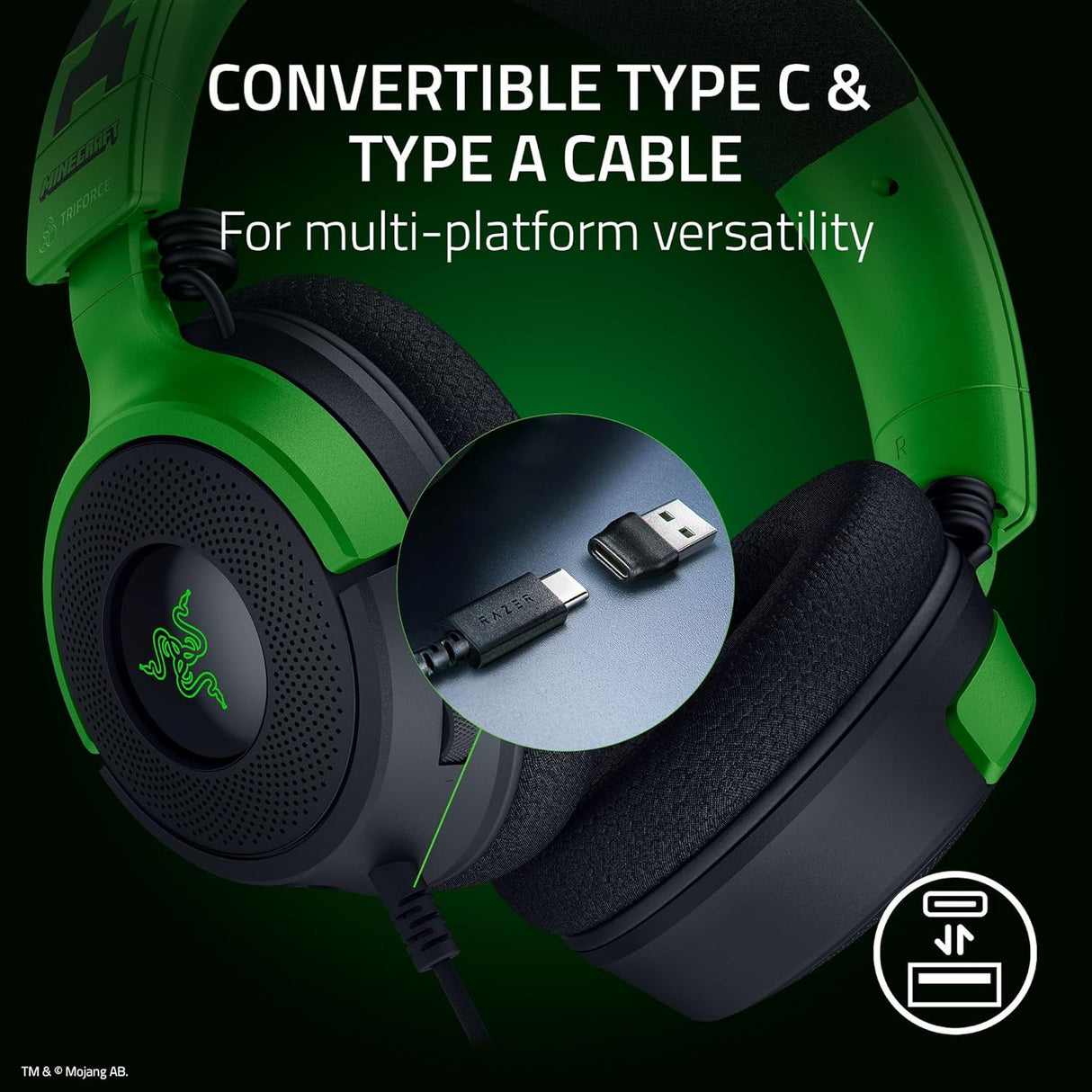 Razer Kraken V4 X Wired Gaming Headset Minecraft Edition