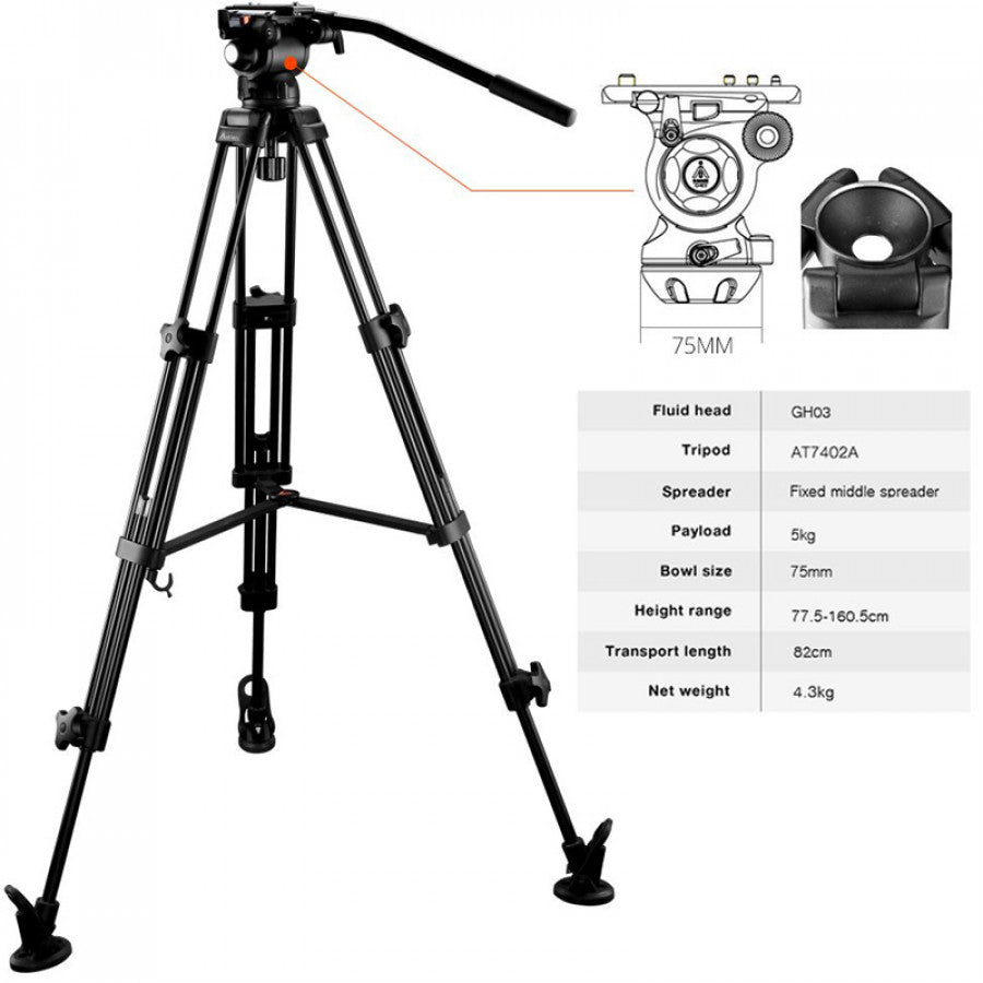 E-Image EG03AA Cabezal Fluido GH03 + Trípode AT7402A